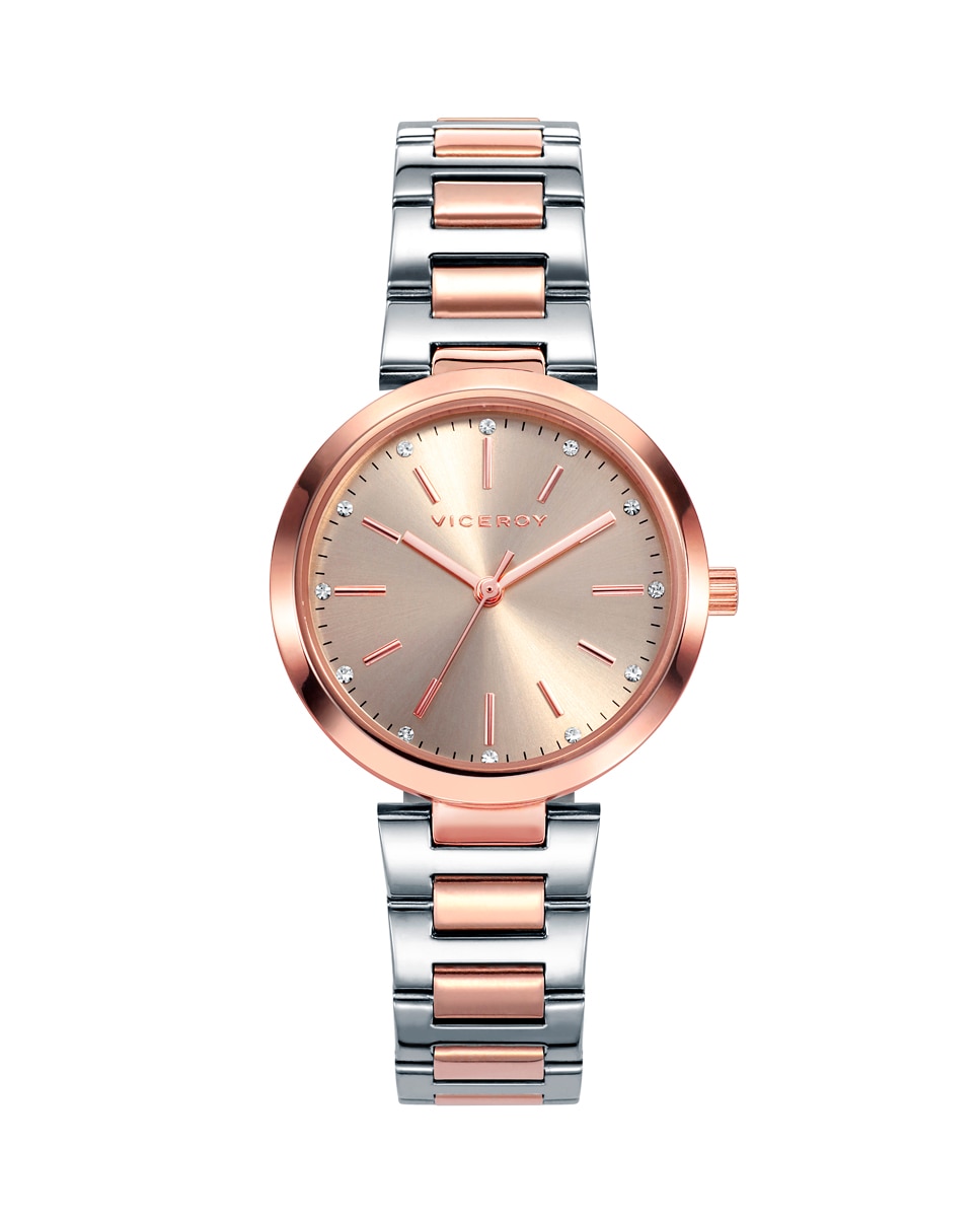 Relógio Analógico Chic 3 Ponteiros de Aço Bicolor com Ip Rosa Prata / Rosa-1