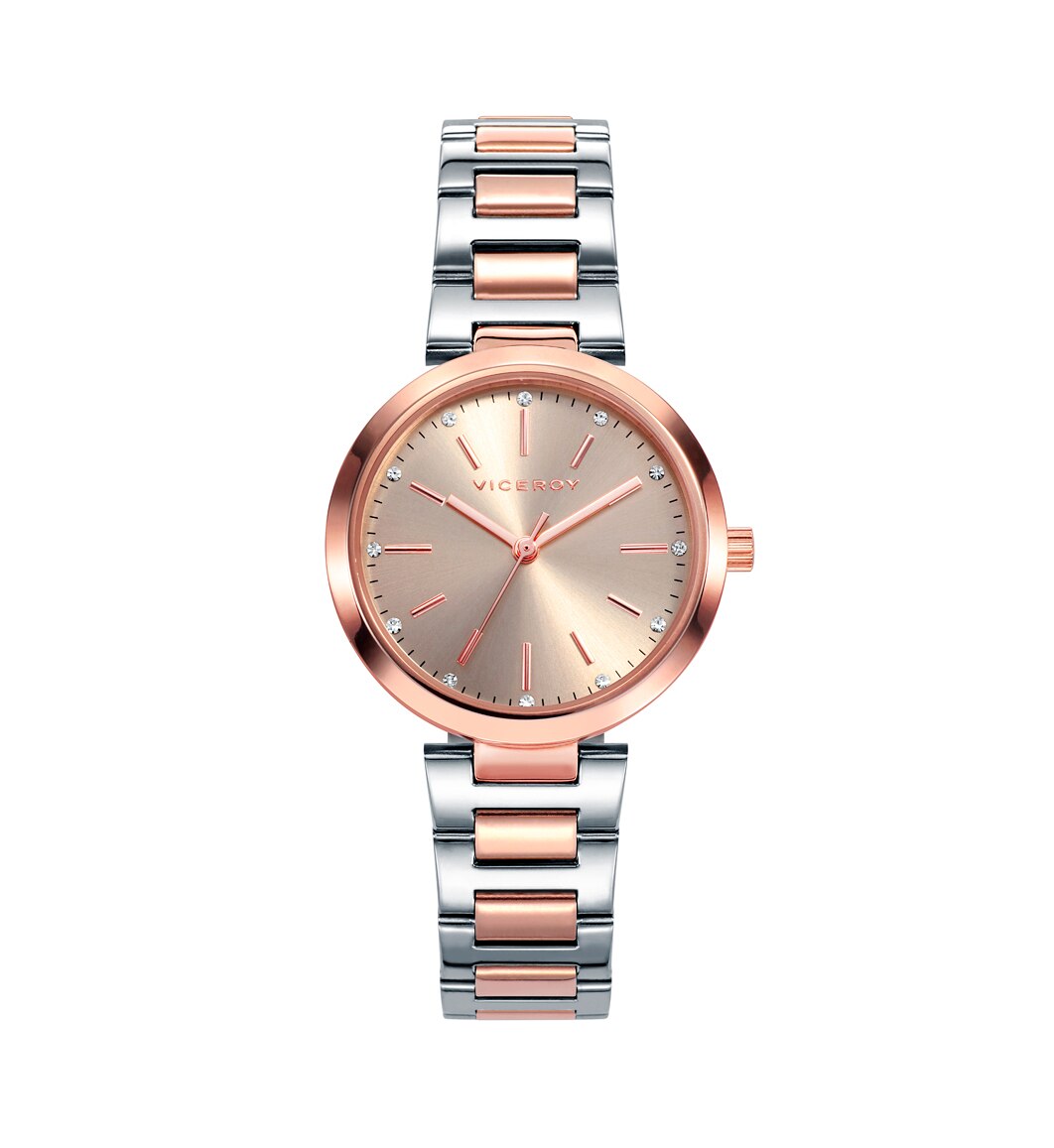 Relógio Analógico Chic 3 Ponteiros de Aço Bicolor com Ip Rosa Prata / Rosa-4