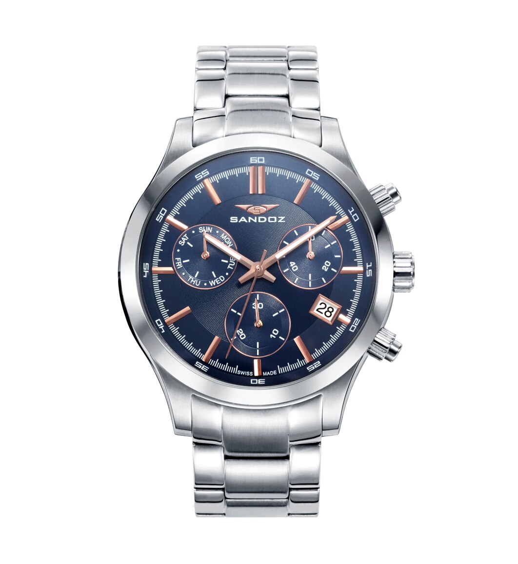 Relógio de Aço Sandoz Casuel com Cronógrafo e Bracelete de Aço Prateado-4
