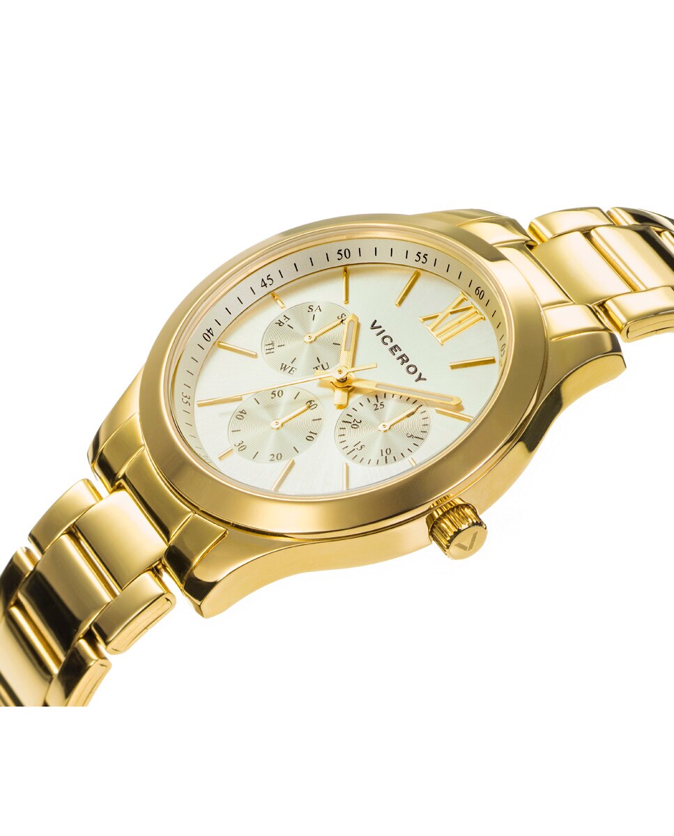 Relógio Analógico Chic Multifunções de Aço com Ip Dourado Dourado-3