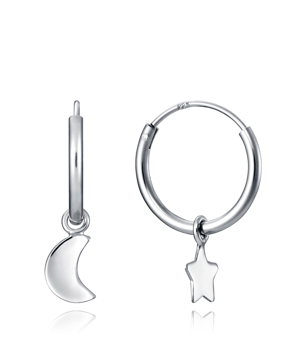 Brincos Trend de Prata com Charms de Lua e Estrela Amovíveis Prateado-1