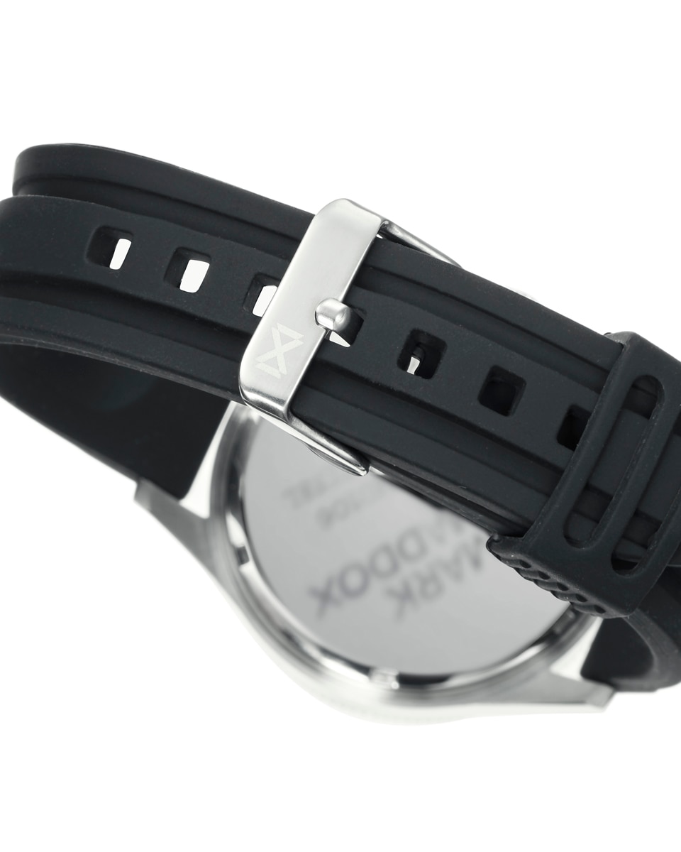 Relógio Analógico Mission Três Ponteiros de Aço e Bracelete de Silicone em Preto Prata-2