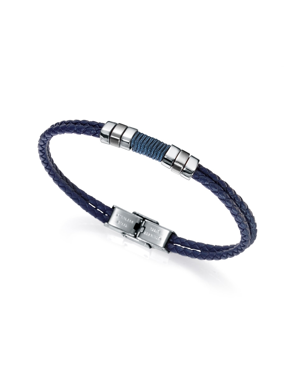 Pulseira Air de Pele Azul Entrançada e Aço Azul-1