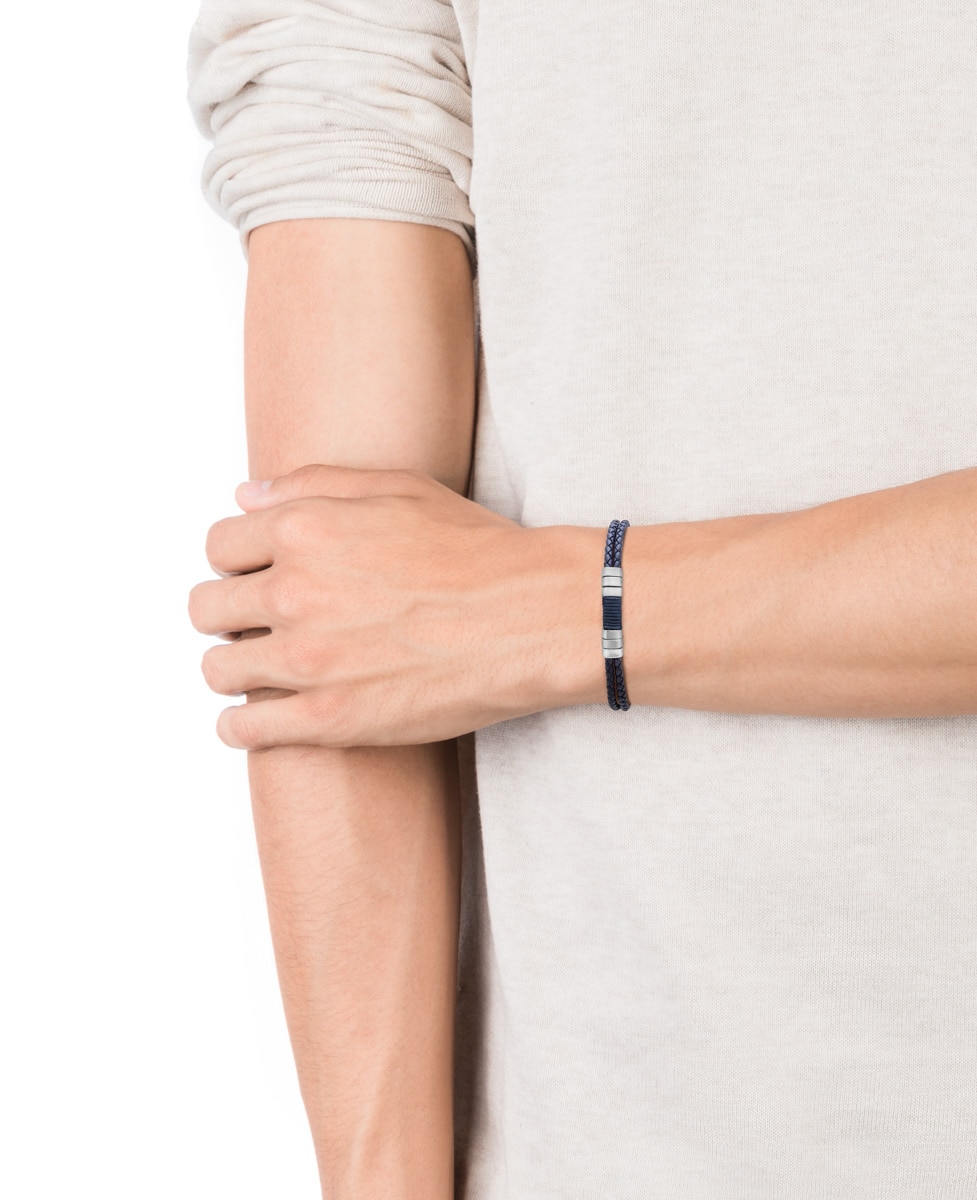 Pulseira Air de Pele Azul Entrançada e Aço Azul-2