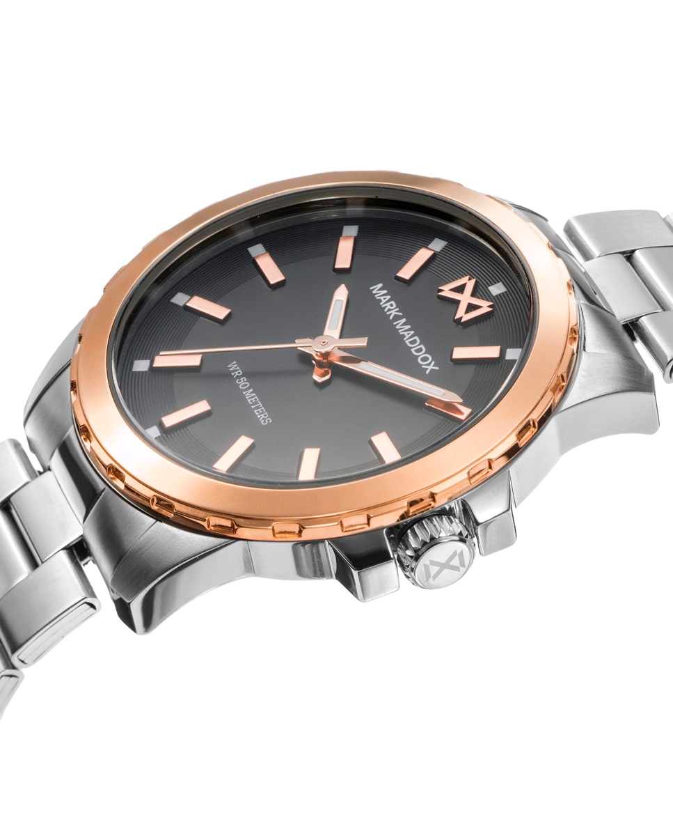 Relógio Analógico Marais Três Ponteiros de Aço Bicolor e Bracelete Ouro-3