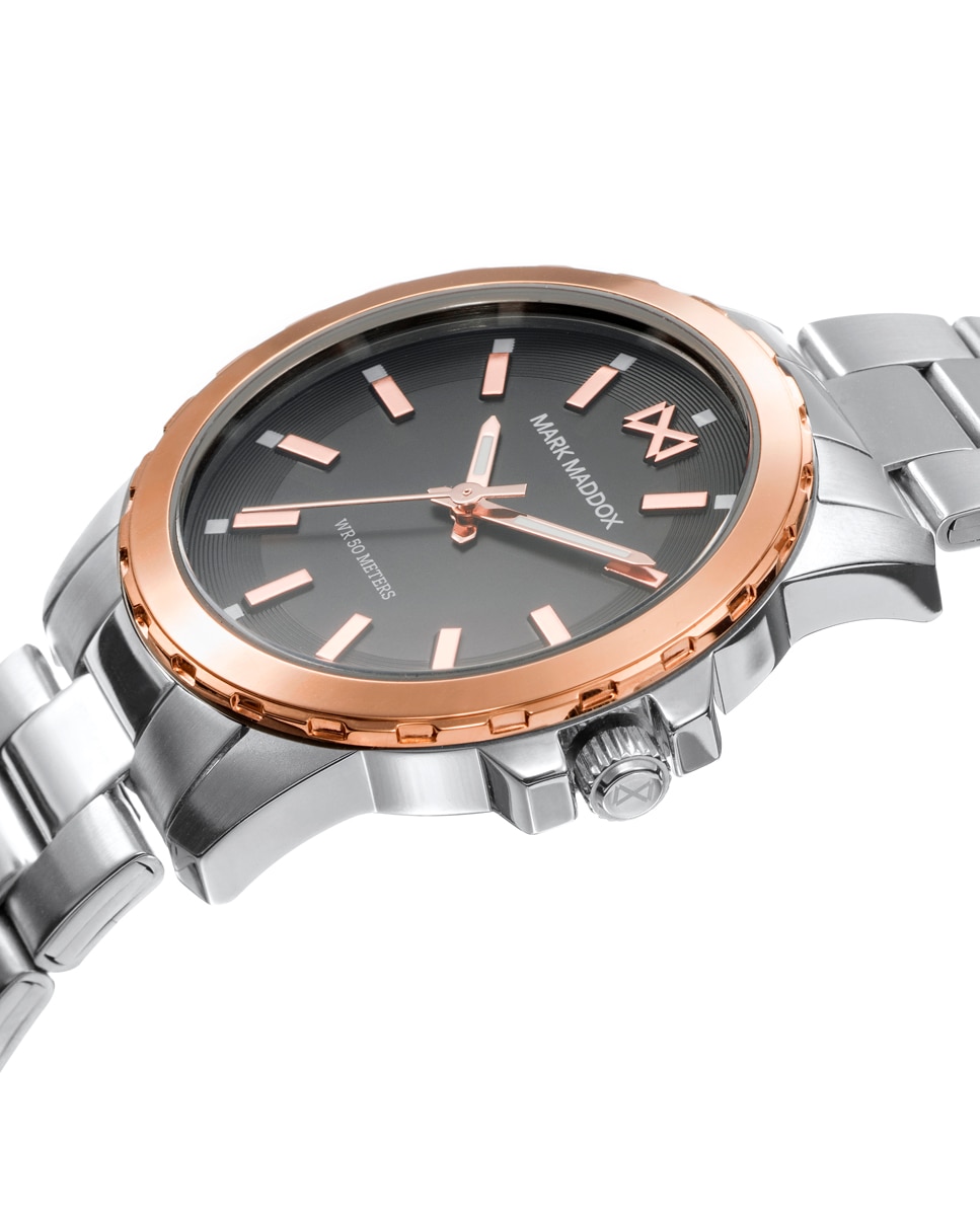 Relógio Analógico Marais Três Ponteiros de Aço Bicolor e Bracelete Ouro-3