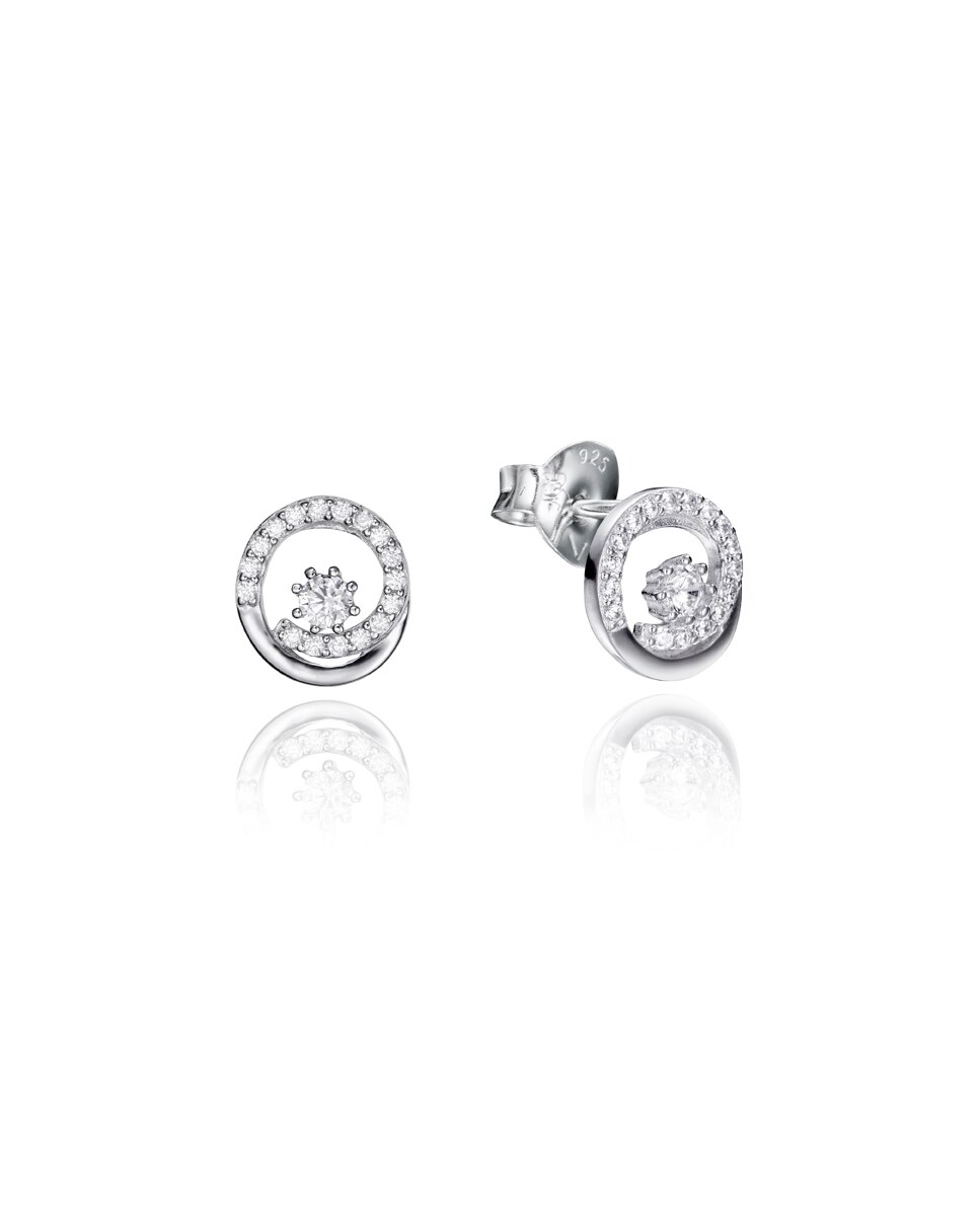 Brincos Clássica de Prata com Forma de Círculo com Zirconitas Prateado-1