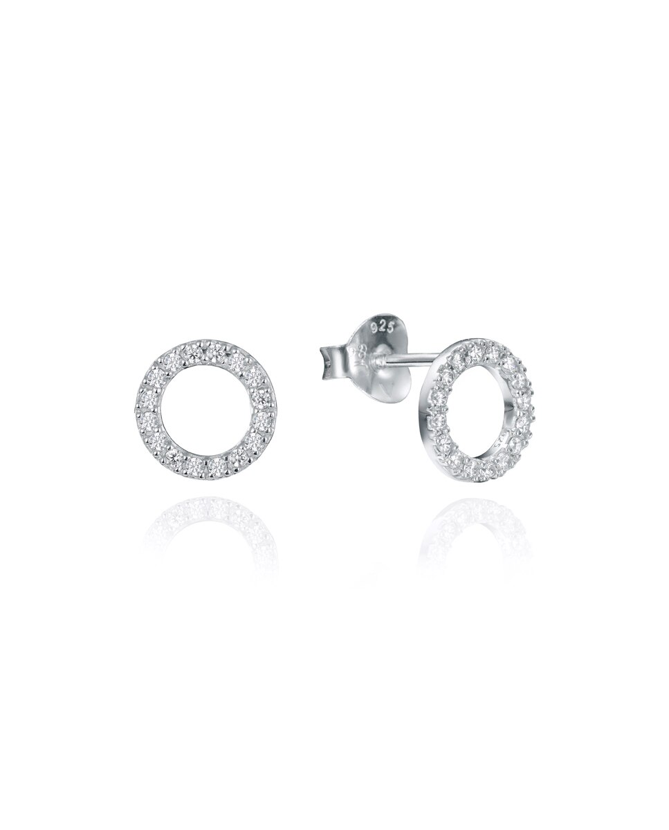 Brincos Clássicos de Prata de Lei com Forma de Argola e Zircônias Prata brilhante / Transparente-1