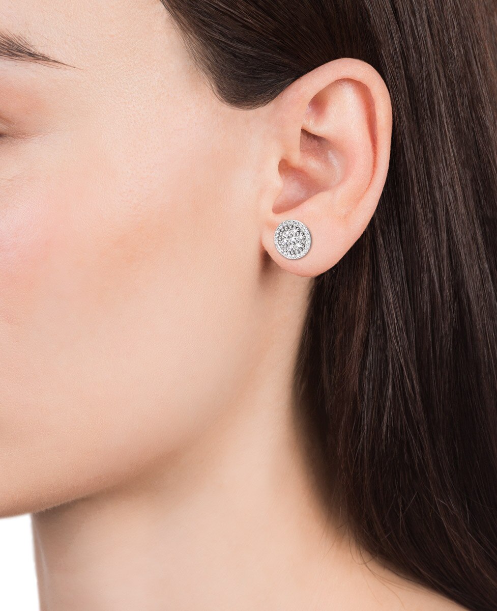 Brincos Clássica de Prata de Lei com Forma de Disco com Zircónias de 10 Mm Branco-2