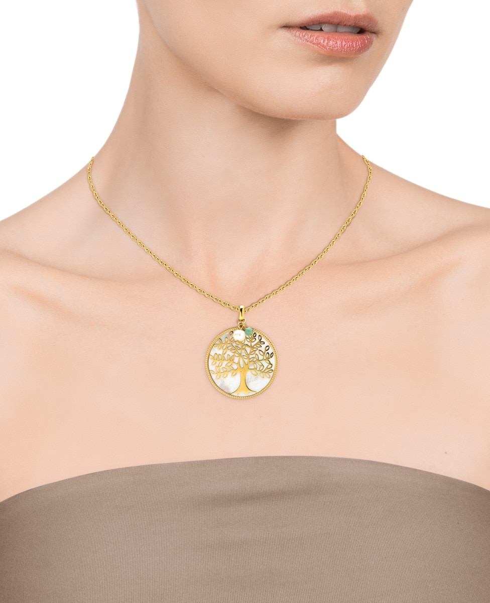 Pendente Popular de Aço Ip Dourado e Madrepérola Branco-2