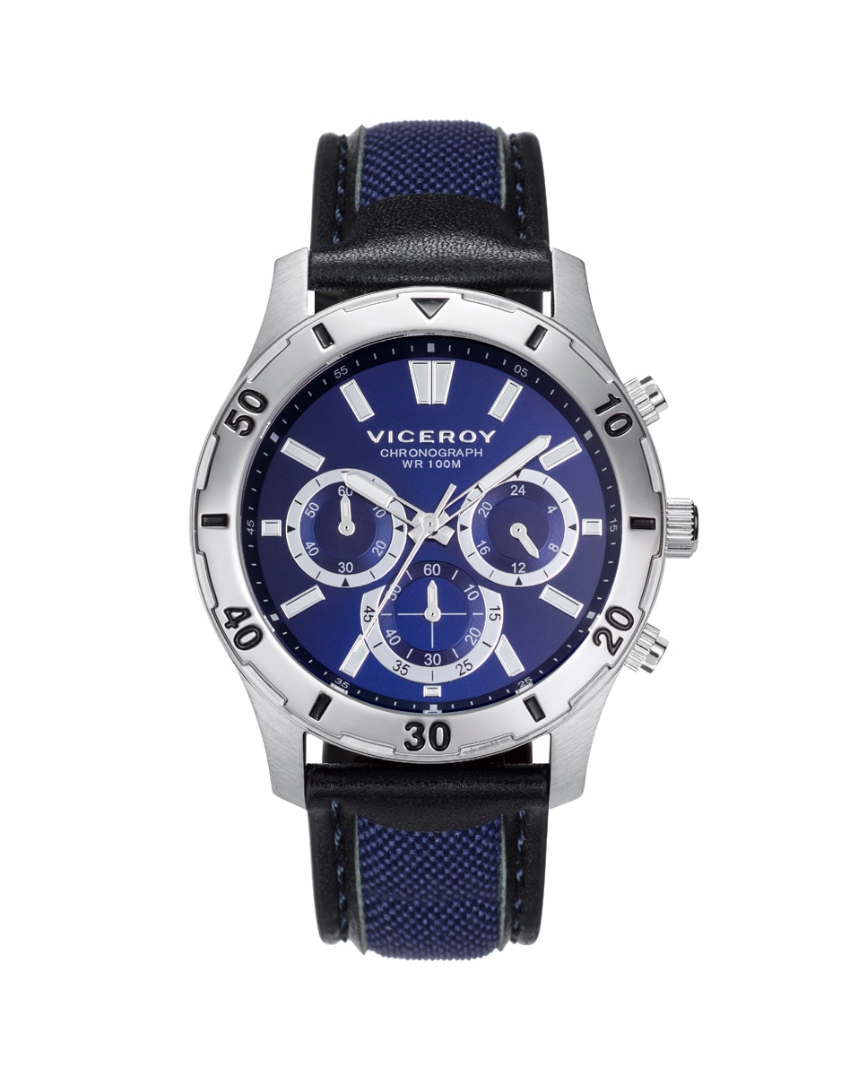 Relógio Analógico Heat Cronógrafo de Aço e Bracelete de Nylon e Pele Azul-1
