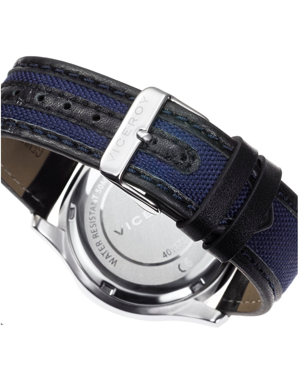 Relógio Analógico Heat Cronógrafo de Aço e Bracelete de Nylon e Pele Azul-2