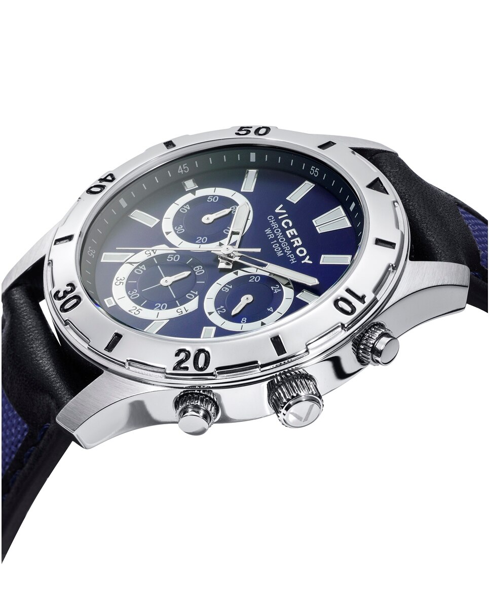 Relógio Analógico Heat Cronógrafo de Aço e Bracelete de Nylon e Pele Azul-3
