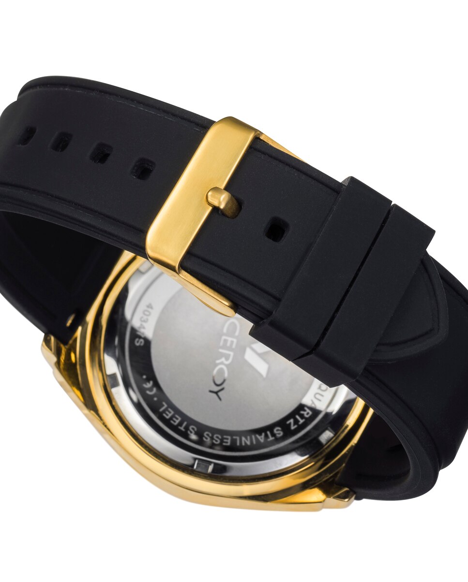 Relógio Analógico Magnum Multifunções de Aço com Ip Dourado e Bracelete de Silicone em Preto Dourado-2