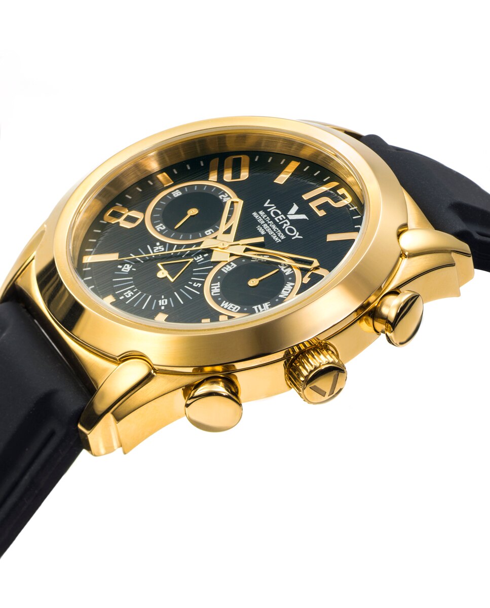 Relógio Analógico Magnum Multifunções de Aço com Ip Dourado e Bracelete de Silicone em Preto Dourado-3