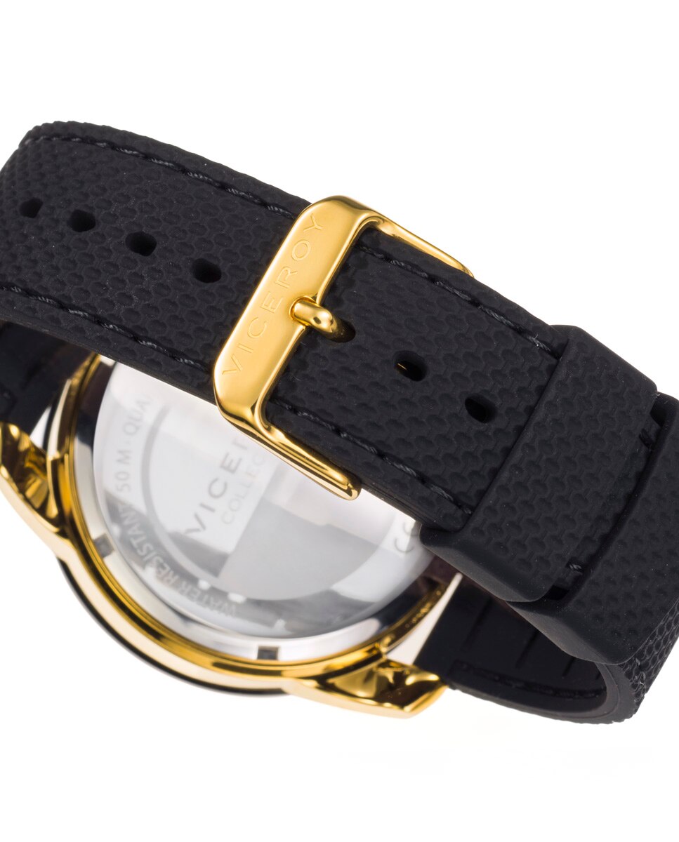 Relógio Analógico Heat Cronógrafo de Aço com Ip Dourado e Bracelete de Silicone em Preto Dourado-2