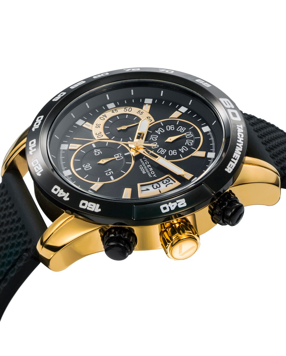 Relógio Analógico Heat Cronógrafo de Aço com Ip Dourado e Bracelete de Silicone em Preto Dourado-3