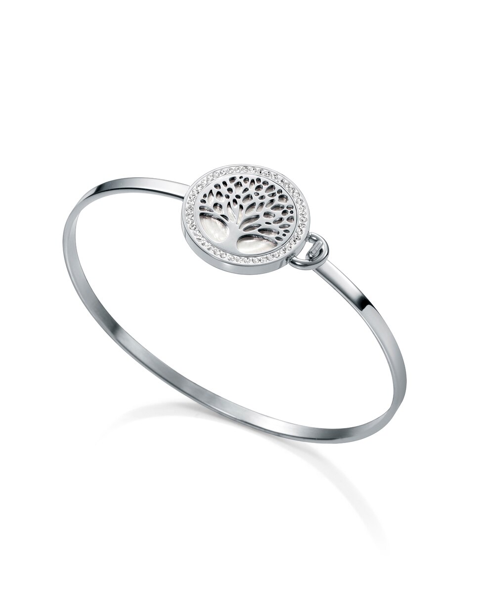 Pulseira Popular de Aço com Motivo em Forma de Árvore Da Vida e Zirconitas Prateado-1