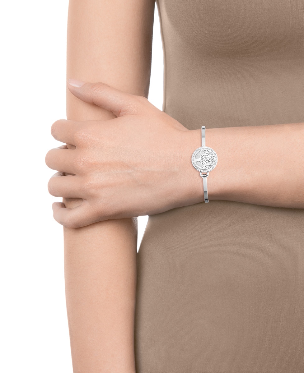 Pulseira Popular de Aço com Motivo em Forma de Árvore Da Vida e Zirconitas Prateado-2
