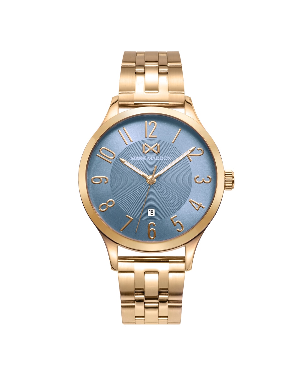 Relógio Canal Três Ponteiros de Aço com Ip Dourado e Bracelete Azul-1
