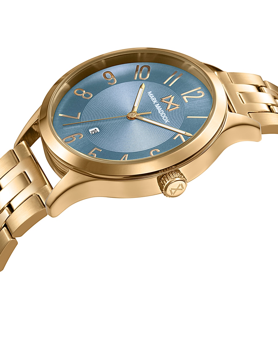 Relógio Canal Três Ponteiros de Aço com Ip Dourado e Bracelete Azul-3
