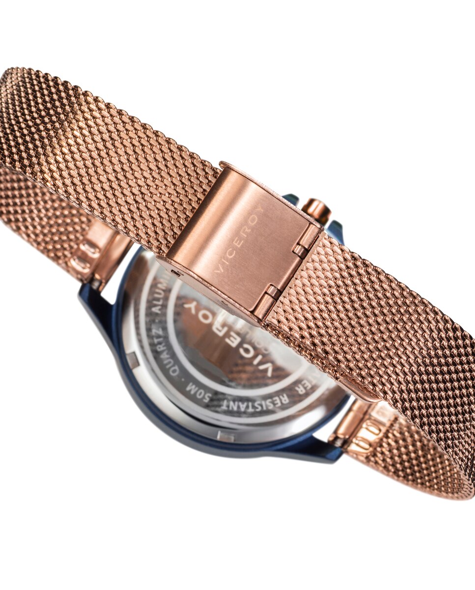 Relógio Analógico Colors Multifunções de Alumínio em Azul e Bracelete de Aço com Ip Rosa Azul-2