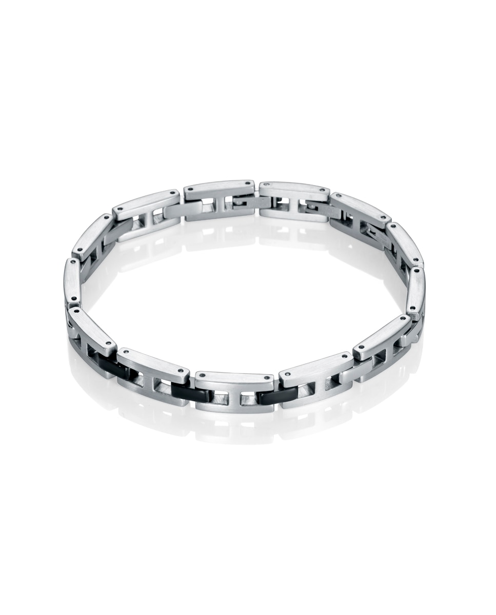 Pulseira Magnum de Aço com Elos em Preto Preto / Prata-1