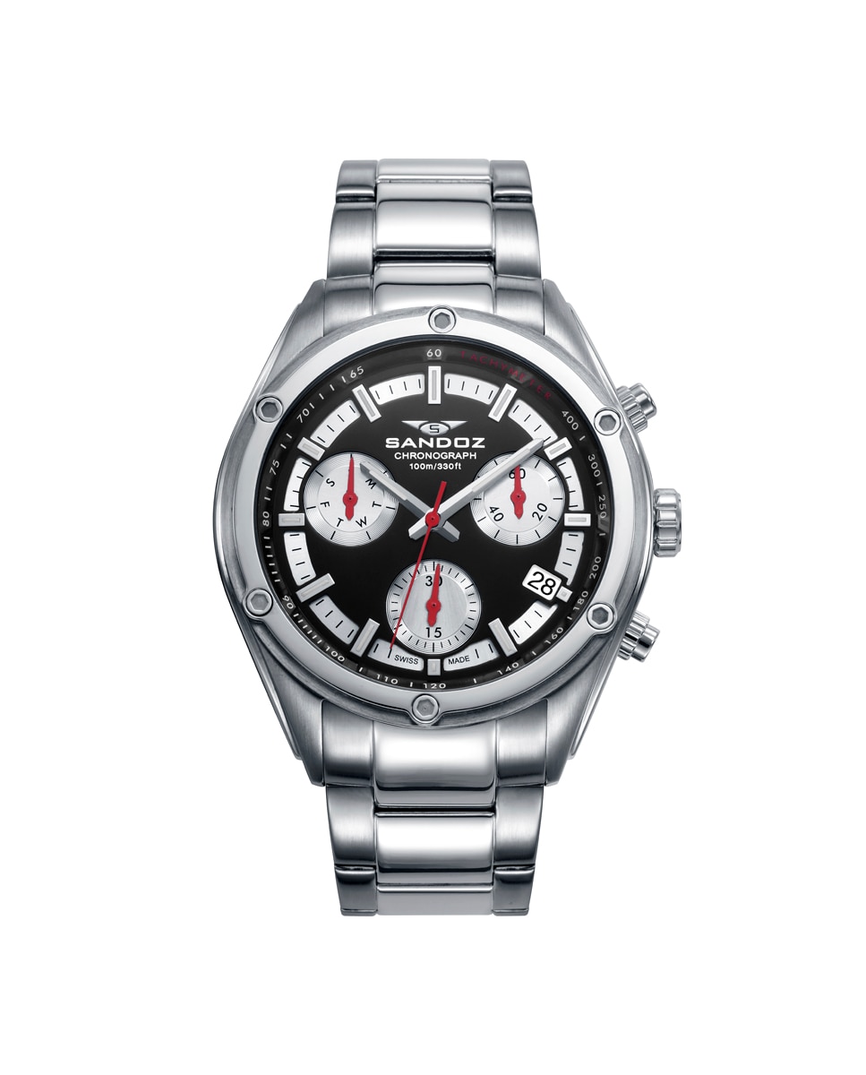 Relógio Sandoz Sportif com Cronógrafo e Bracelete de Aço Prateado-1