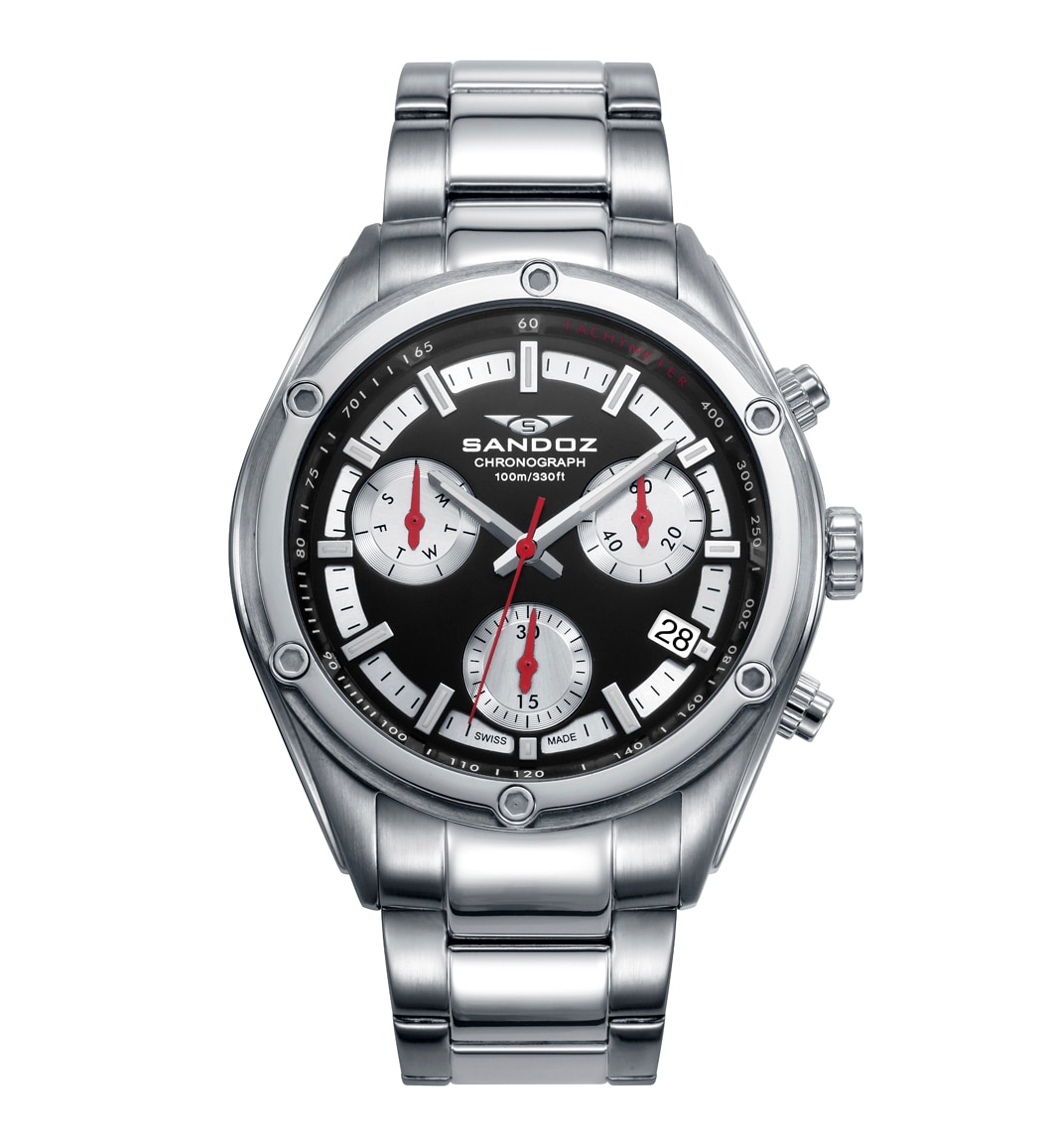Relógio Sandoz Sportif com Cronógrafo e Bracelete de Aço Prateado-4