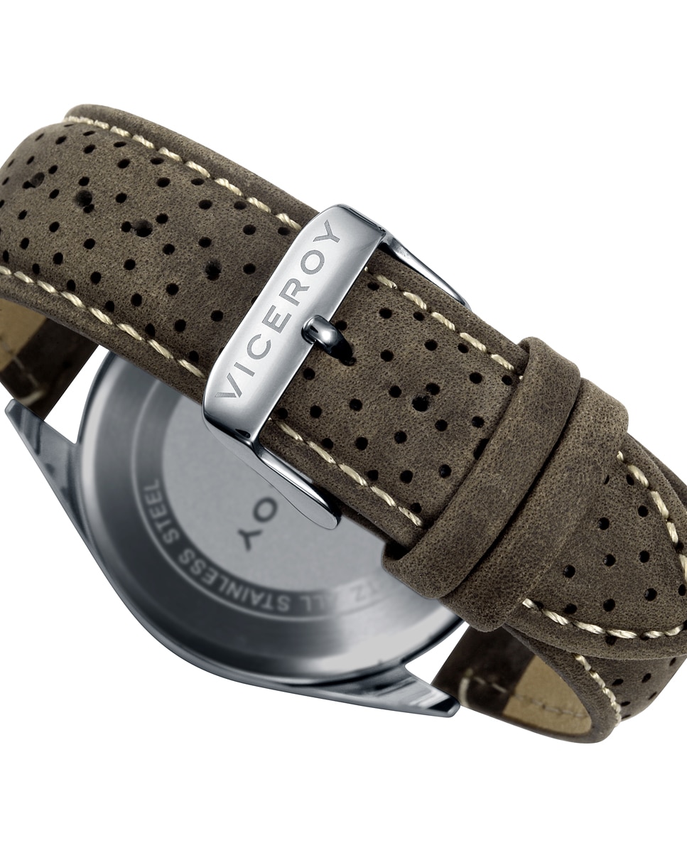 Relógio Analógico Magnum de Aço Bicolor Ip Cinzento e Bracelete de Pele Castanho-escuro-2