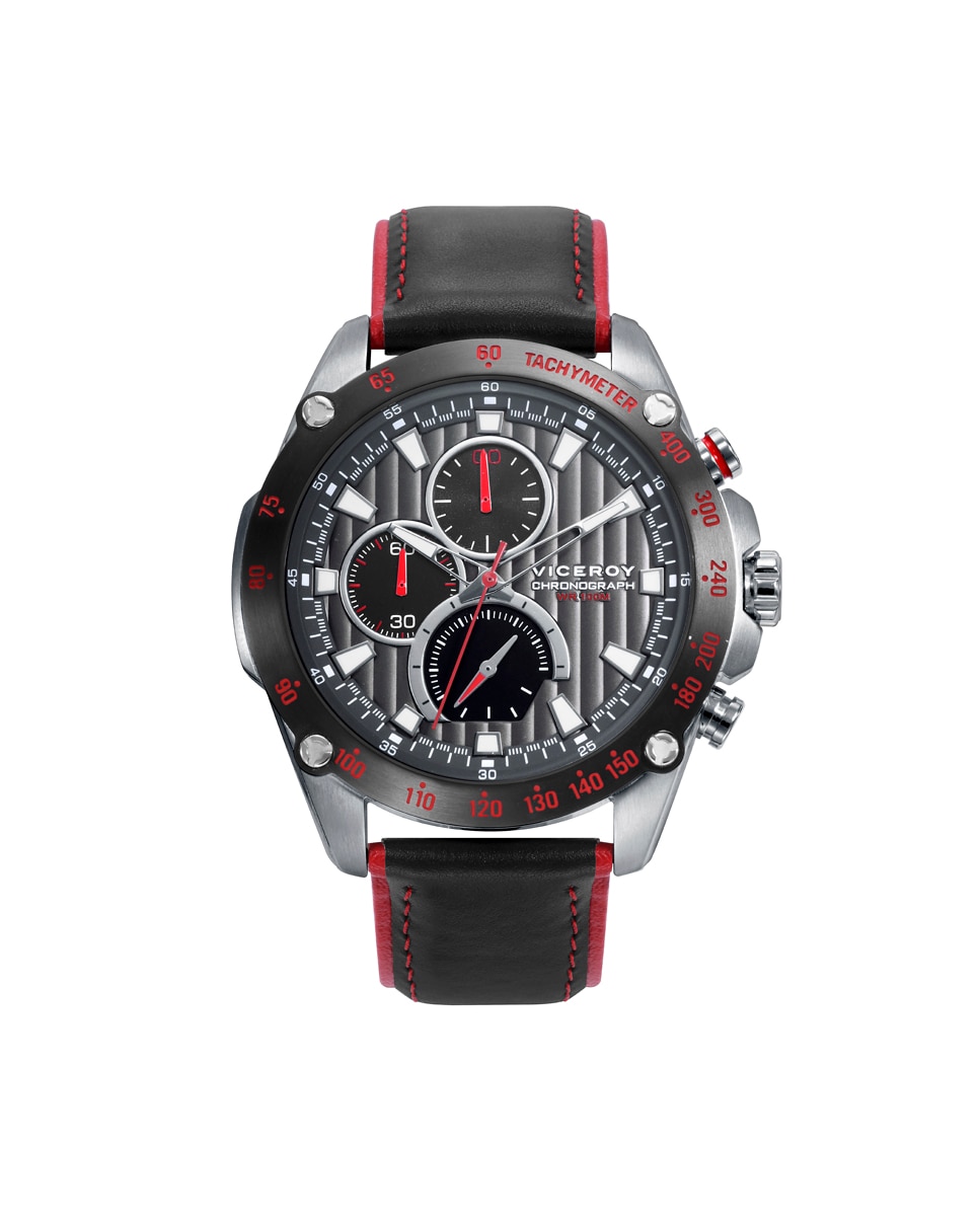 Relógio Analógico Magnum com Cronógrafo e Bracelete de Pele Cinzento-1