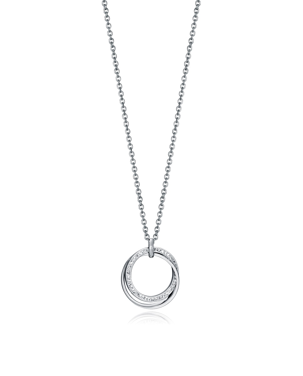 Colar Chic em Aço com Três Argolas Cravejadas com Zircónias Prateado-1
