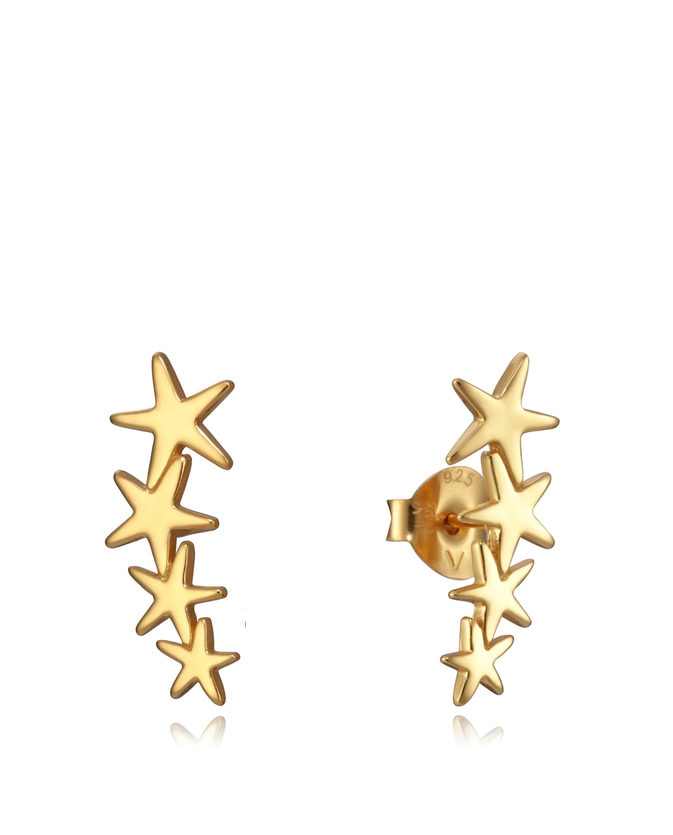 Brincos Popular Tipo Trepadora de Prata com Estrelas Dourado-1