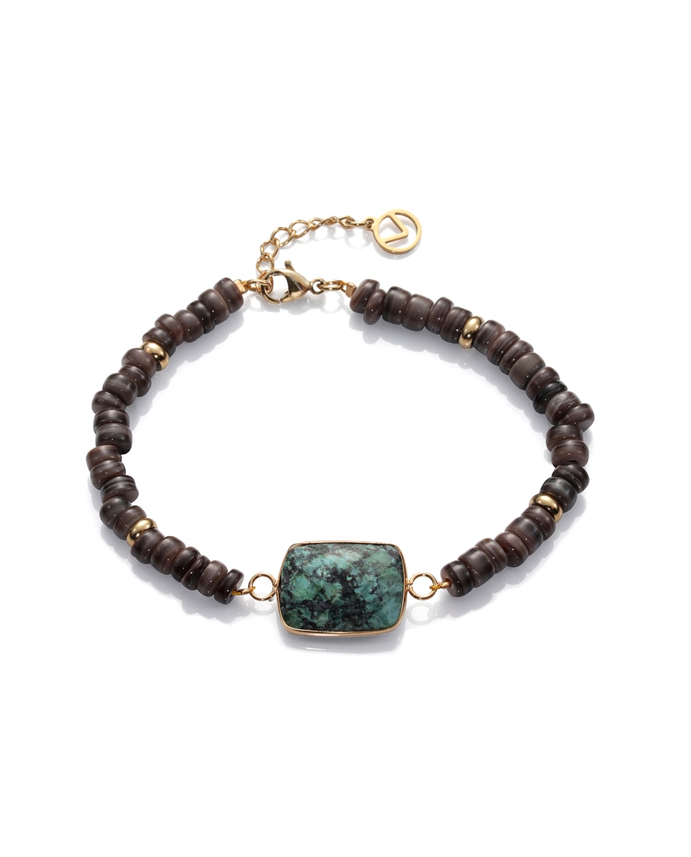 Pulseira Chic de Aço Dourado com Pedras Verde-Castanho-1