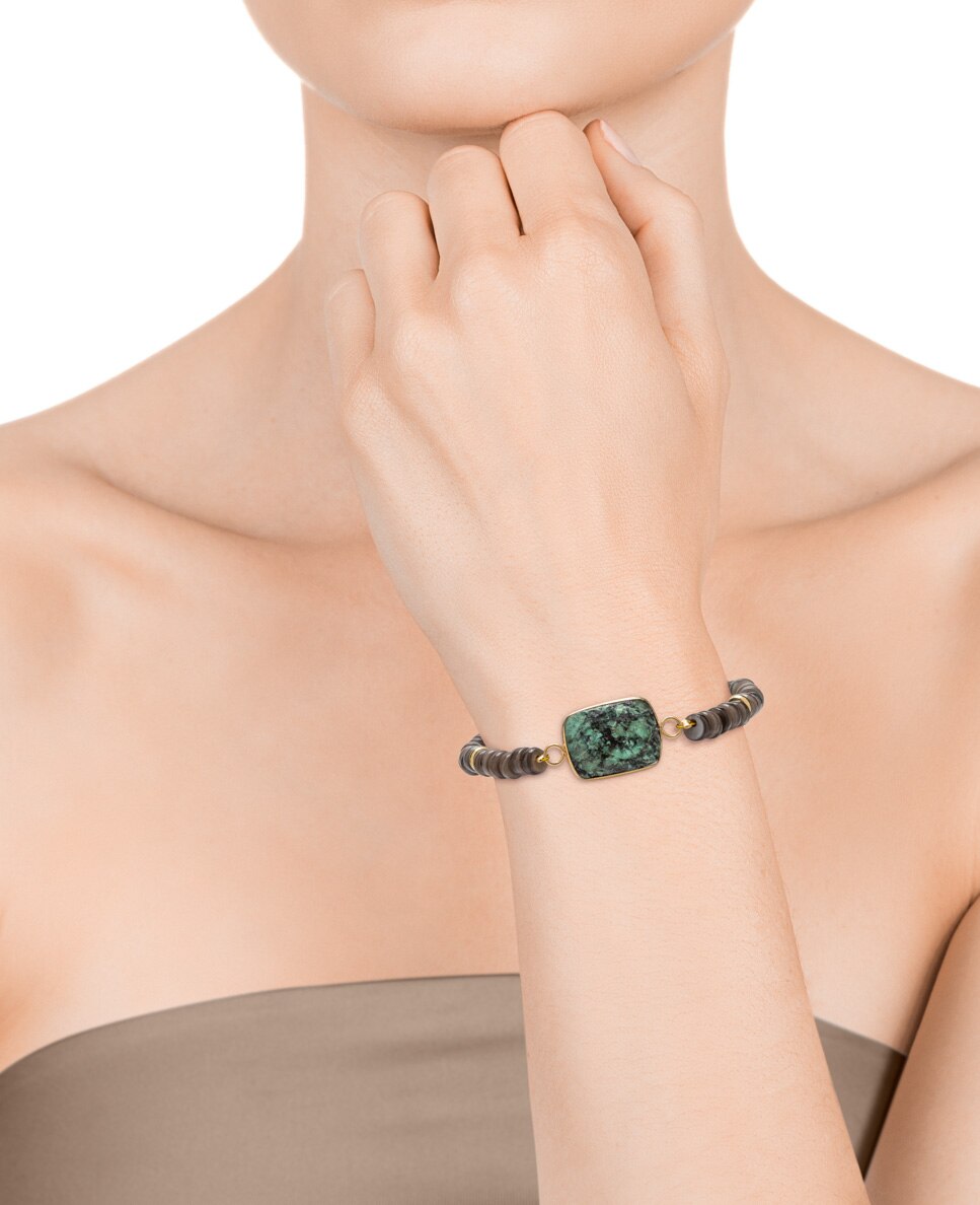 Pulseira Chic de Aço Dourado com Pedras Verde-Castanho-2