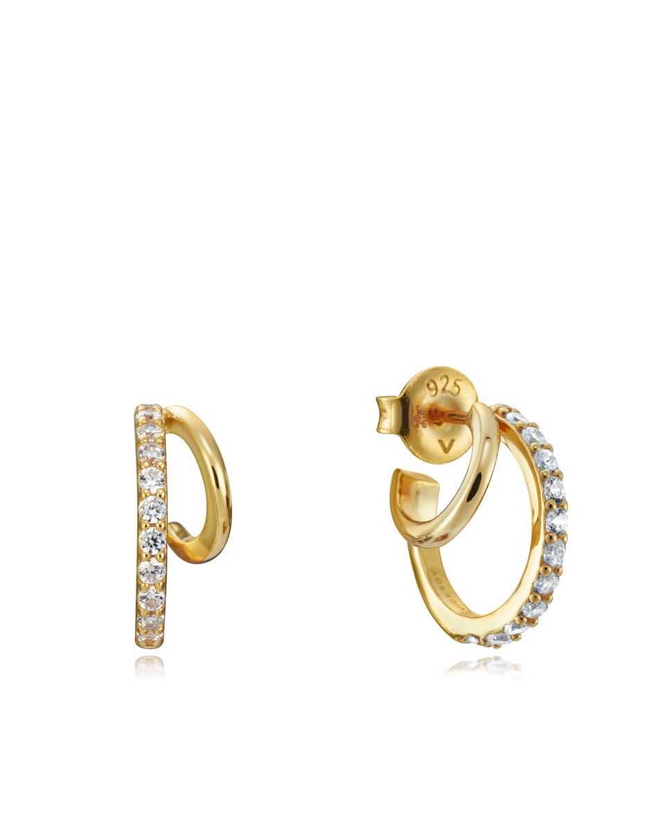 Brincos Elegant de Prata com Banho de Ouro e Argola Dupla Dourado-1