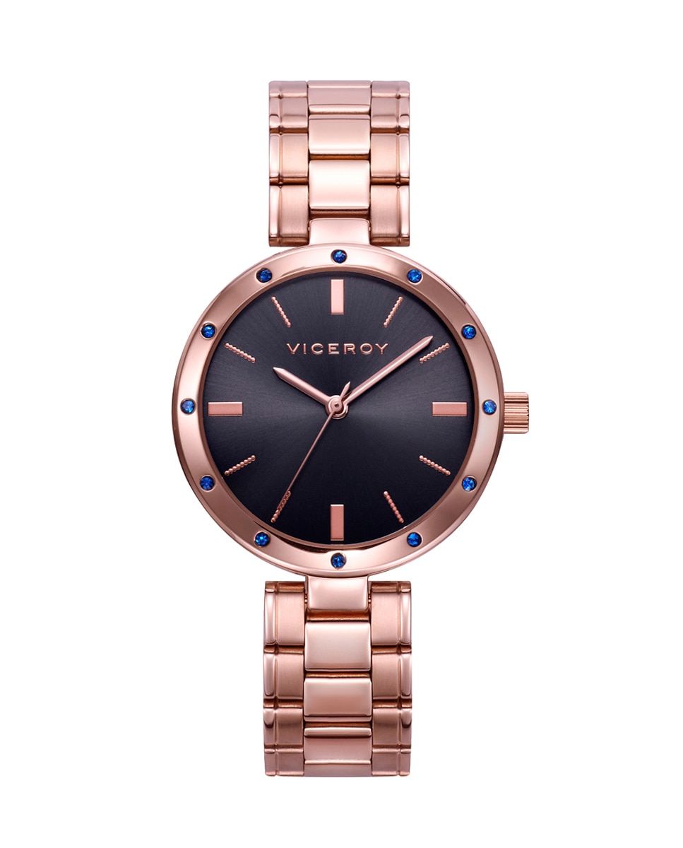 Relógio Analógico Kiss Três Ponteiros de Aço Ip Rosa e Mostrador Preto Rosa-1