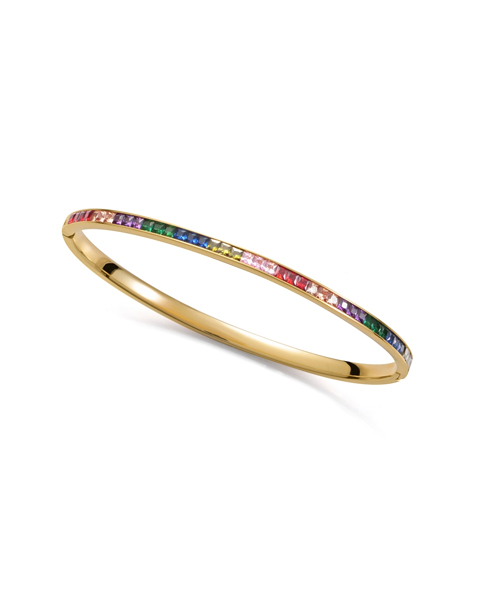 Pulseira Chic de Dobradiça em Dourado com Zirconitas de Cores Multicolor-1