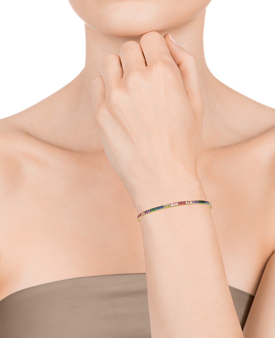 Pulseira Chic de Dobradiça em Dourado com Zirconitas de Cores Multicolor-2