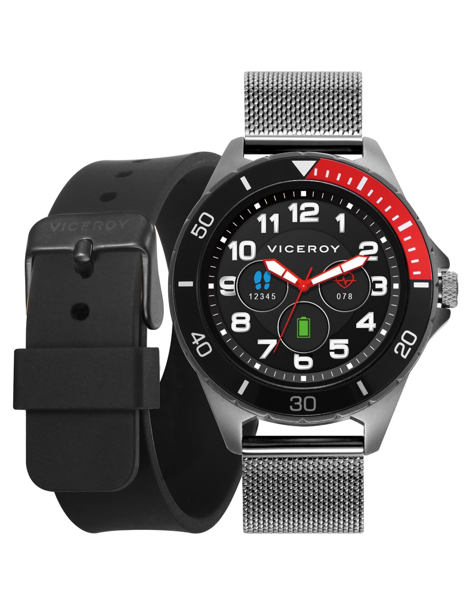 Relógio Infantil Smartpro com Malha Milanesa Ip em Cinzento e Bracelete Adicional de Silicone em Preto Preto / Vermelho-1