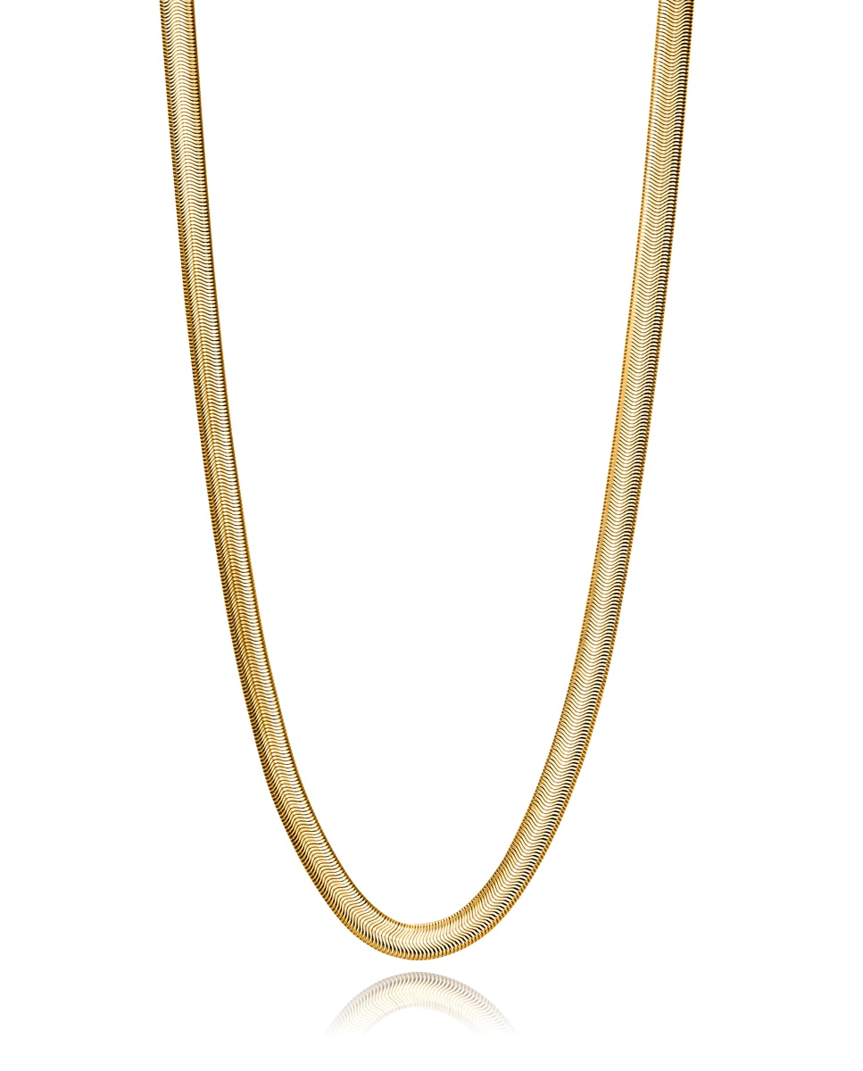 Corrente Chic em Aço Ip Dourado Tipo Herringbone com Fecho Lobster Dourado-1