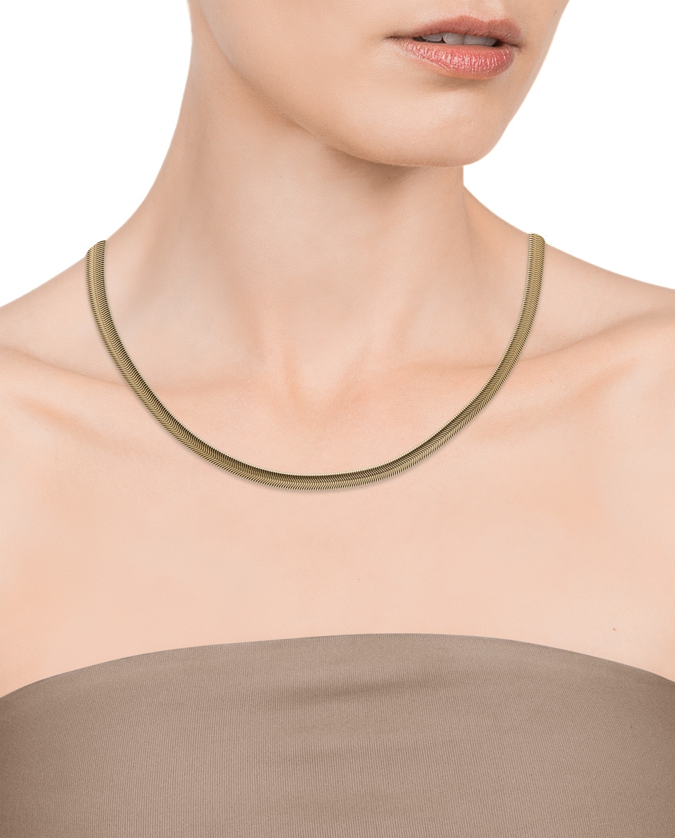 Corrente Chic em Aço Ip Dourado Tipo Herringbone com Fecho Lobster Dourado-2