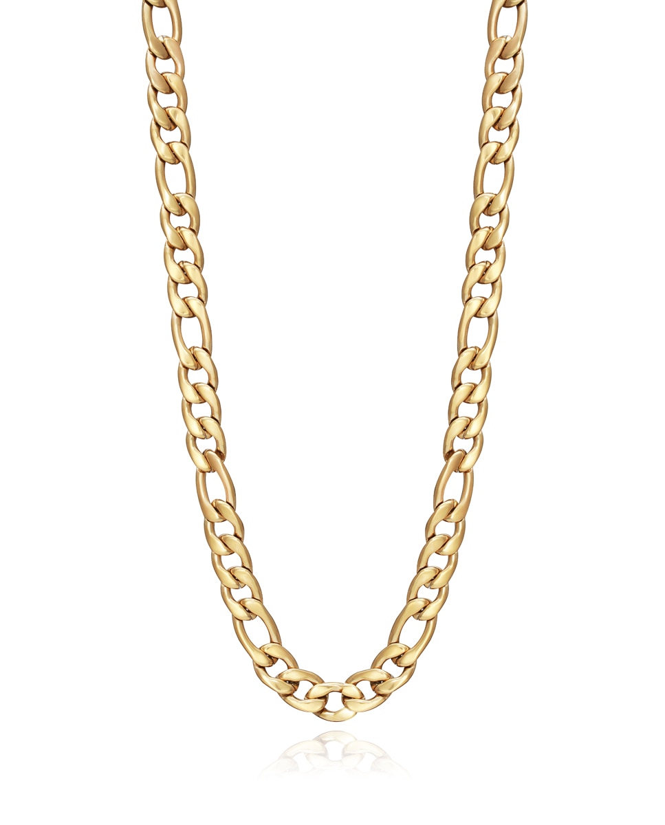 Corrente Chic em Aço Ip Dourado Tipo Figaro Grossa com Fecho Lobster Dourado-1