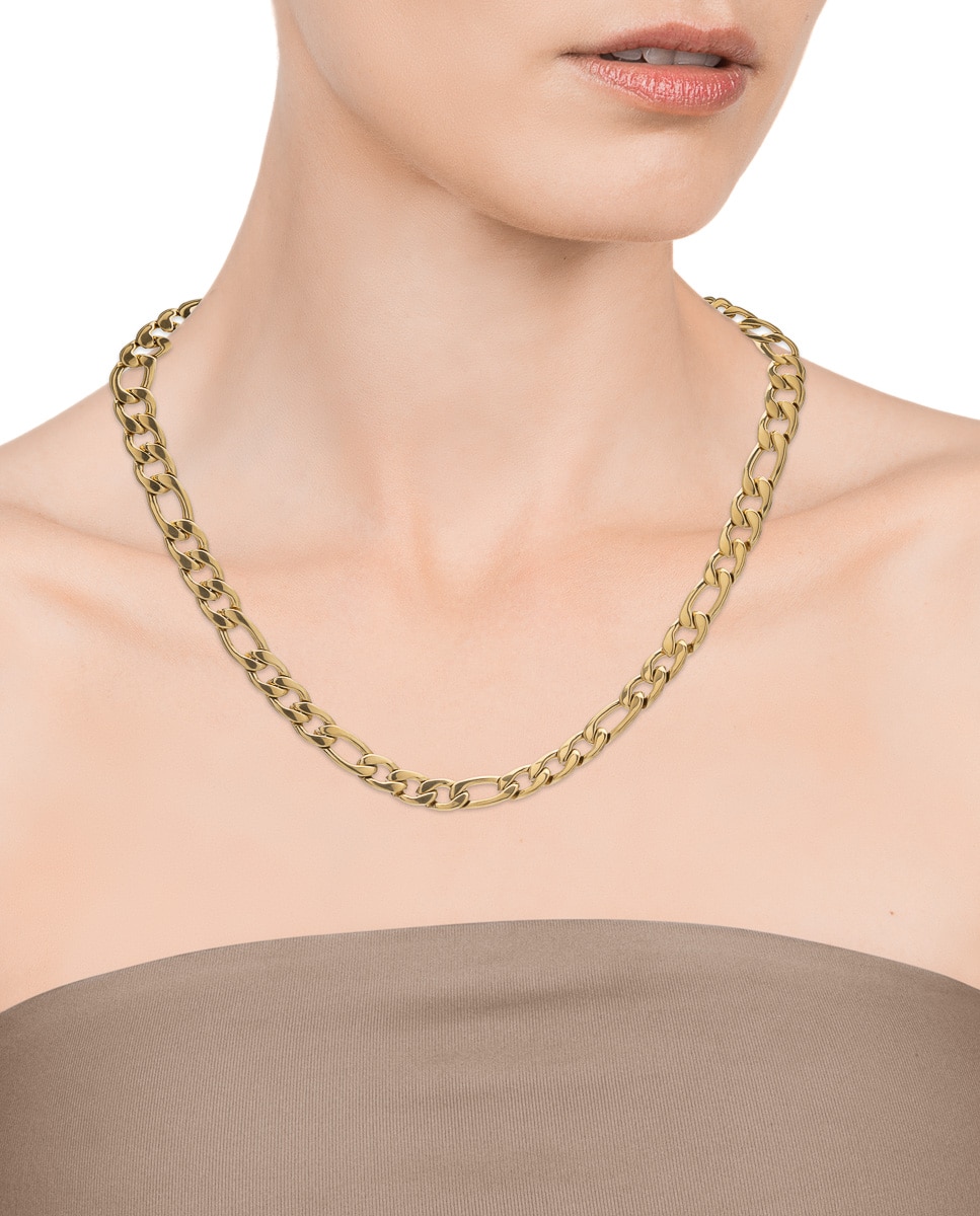 Corrente Chic em Aço Ip Dourado Tipo Figaro Grossa com Fecho Lobster Dourado-2