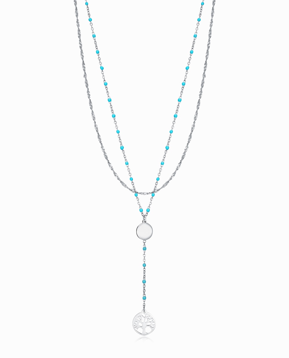 Colar Kiss de Aço em Forma de Y com Motivo Da Árvore Da Vida Prateado-1