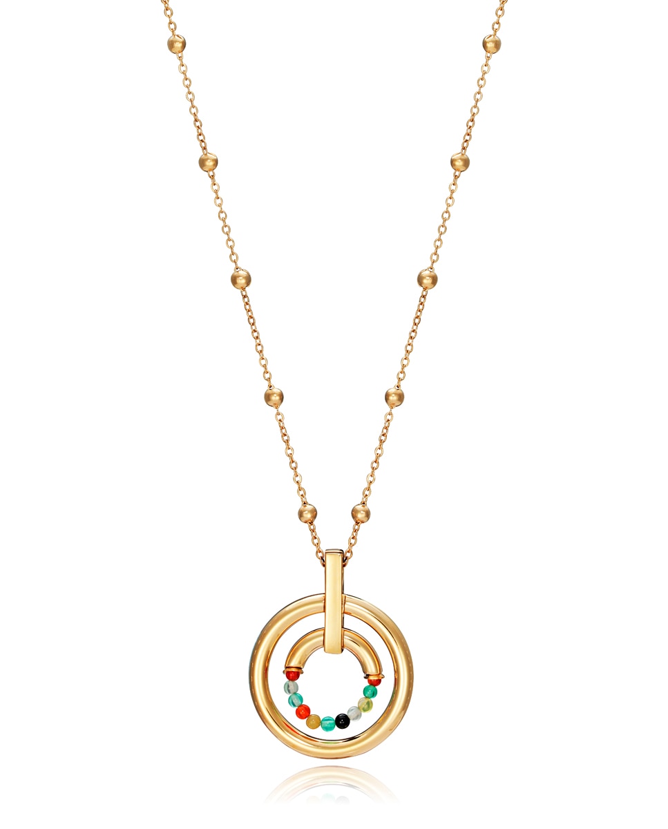 Pendente Chic em Aço Ip Dourado e Bolas de Ágata Multicolor Multicolor-1