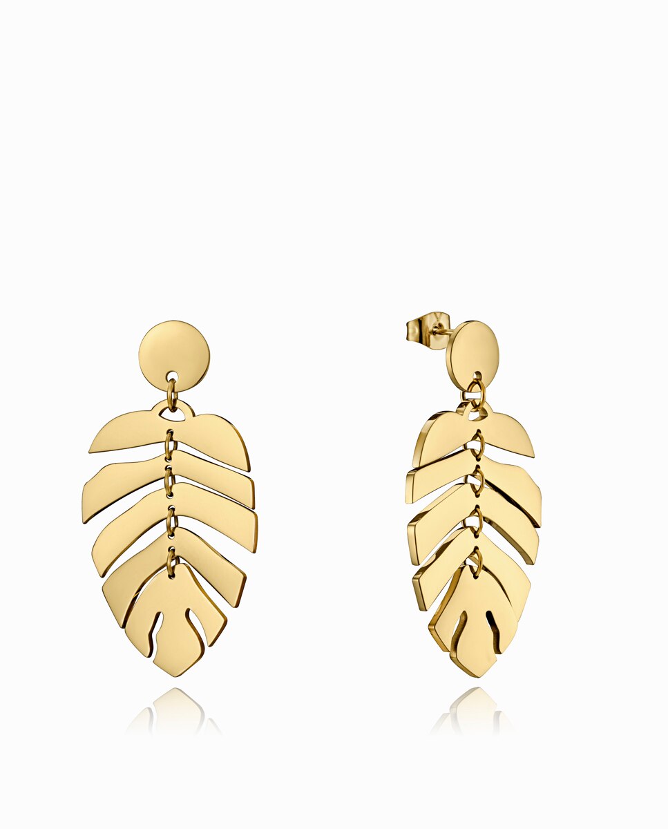 Brincos Air de Aço Ip Dourado com Folha Articulada Dourado-1