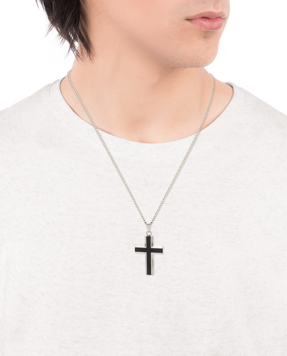 Pendente Magnum de Aço com Cruz Prateado-2