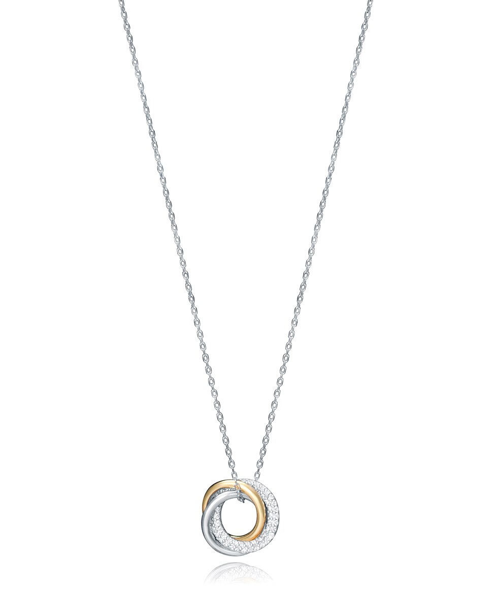 Colar Elegant de Prata de Lei em 2 Tons com Argolas Entrelaçadas e Zircónias Ouro / Prata-1
