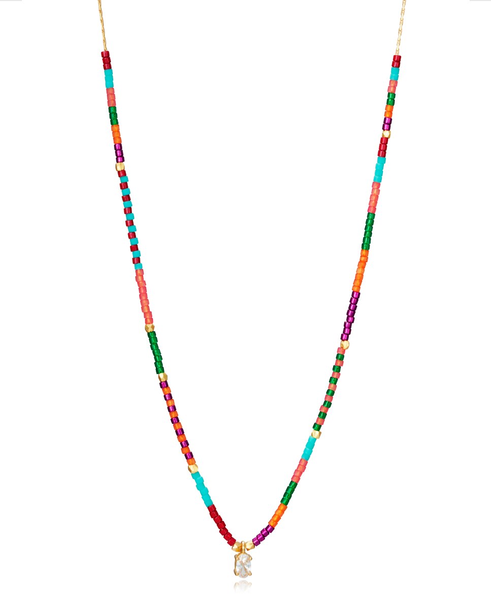 Colar Trend de Prata de Lei com Banho de Ouro, Contas de Cristal em Multicolor e Zirconita Multicolor-1